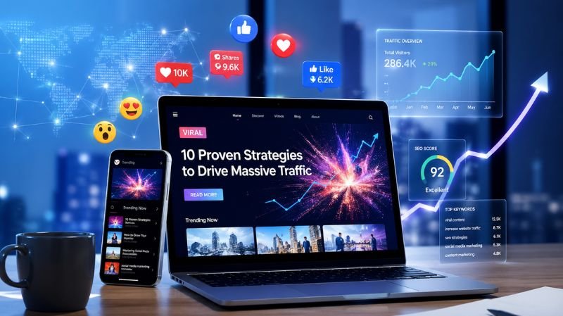 Sosoactive viral media platform concept showing trending content and social media engagement on mobile device