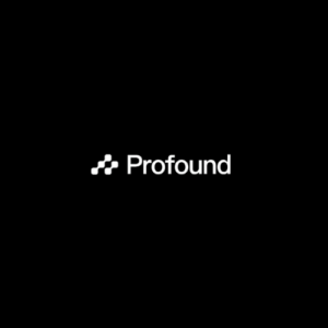White “Profound” logo with a small geometric diamond-shaped icon on a black background.