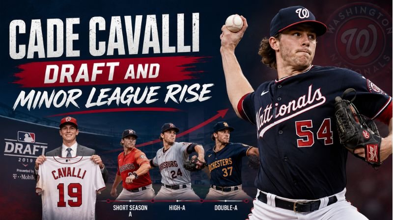 Cade Cavalli during his journey from the 2019 MLB Draft through the minor leagues to the Washington Nationals.