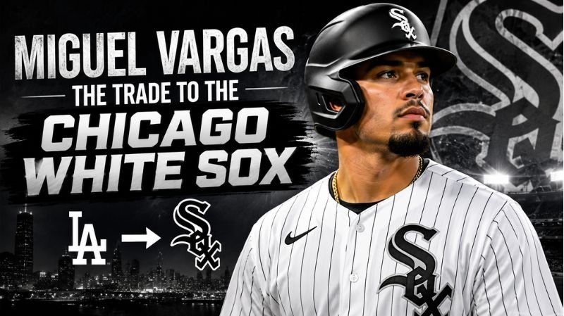 Miguel Vargas in a Chicago White Sox uniform representing his trade from the Los Angeles Dodgers.