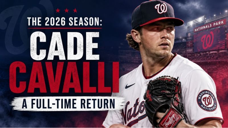 Cade Cavalli pitching for the Washington Nationals during his anticipated full-time return for the 2026 MLB season.