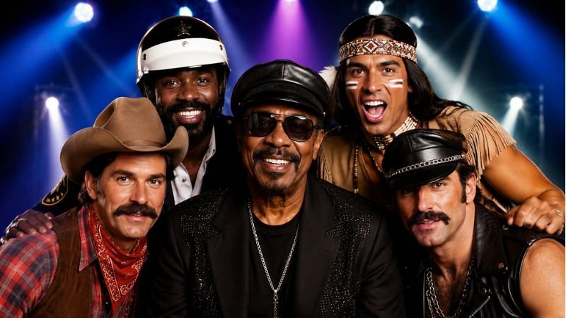 Victor Willis performing with the Village People in a vibrant stage setting representing his return to the group in 2017.